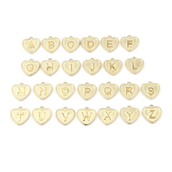 Immagine di Lega di Zinco San Valentino Charms Colore Oro 16K Cuore Lettera Maiuscola Lettere " N " 15mm x 15mm, 20 Pz
