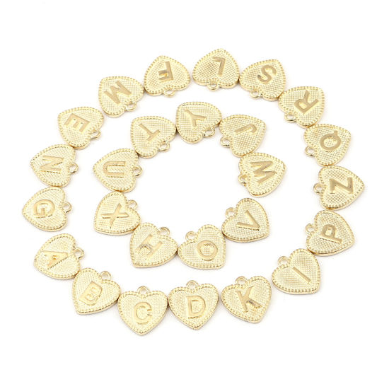 Immagine di Lega di Zinco San Valentino Charms Colore Oro 16K Cuore Lettera Maiuscola Lettere " N " 15mm x 15mm, 20 Pz