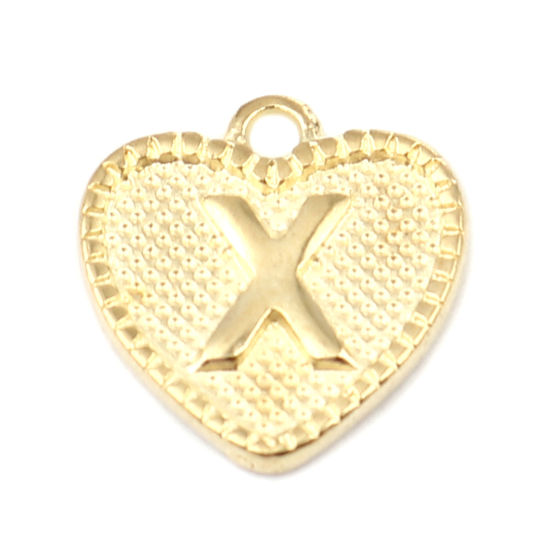 Picture of Zinc Based Alloy Valentine's Day Charms 16K Gold Color Heart Initial Alphabet/ Capital Letter Message " X " 15mm x 15mm, 20 PCs