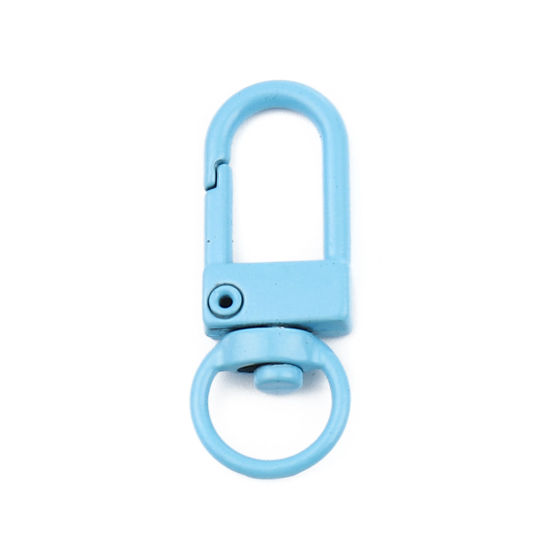 Изображение Iron Based Alloy Keychain & Keyring Light Blue Arched Enamel 34mm x 12mm, 10 PCs