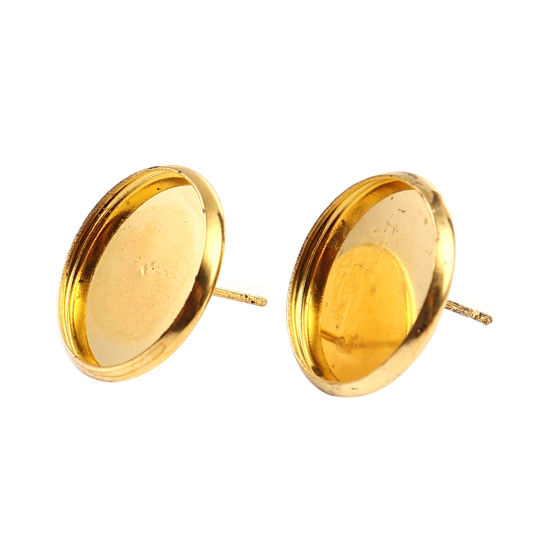 Iron Based Alloy Cabochon Settings Ear Post Stud Earrings Findings Round Gold Plated (Fit 16mm Dia.) 18mm Dia., Post/ Wire Size: (21 gauge), 30 PCs の画像