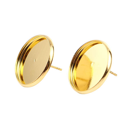 Picture of Iron Based Alloy Cabochon Settings Ear Post Stud Earrings Findings Round Gold Plated (Fit 18mm Dia.) 20mm Dia., Post/ Wire Size: (21 gauge), 30 PCs