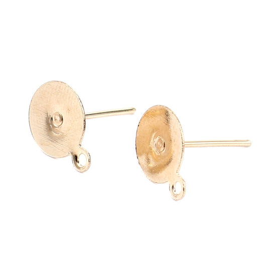 Picture of Iron Based Alloy Ear Post Stud Earrings Findings Round KC Gold Plated W/ Loop Cabochon Settings (Fits 8mm Dia.) 10mm x 8mm, Post/ Wire Size: (21 gauge), 500 PCs