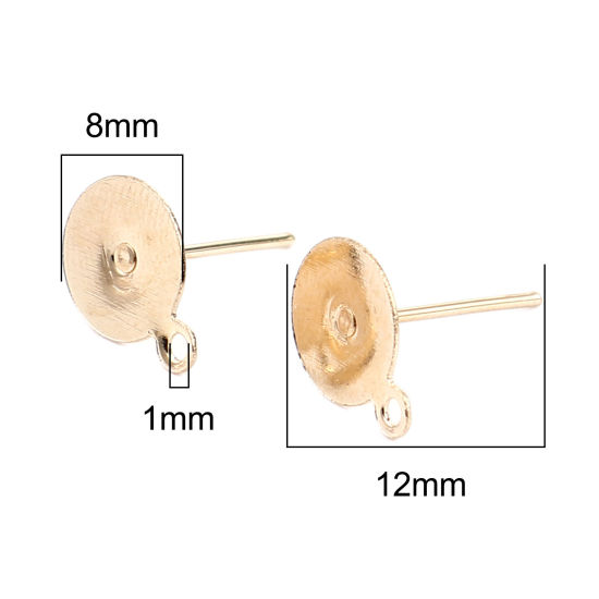 Imagen de Iron Based Alloy Ear Post Stud Earrings Findings Round KC Gold Plated W/ Loop Cabochon Settings (Fits 8mm Dia.) 10mm x 8mm, Post/ Wire Size: (21 gauge), 500 PCs