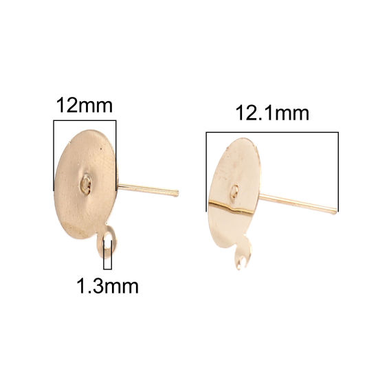 Imagen de Iron Based Alloy Ear Post Stud Earrings Findings Round KC Gold Plated W/ Loop Cabochon Settings (Fits 12mm Dia.) 15mm x 12mm, Post/ Wire Size: (21 gauge), 200 PCs