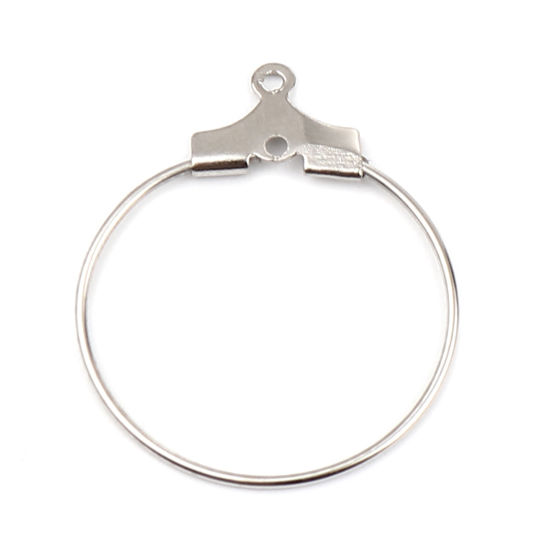 Изображение Iron Based Alloy Hoop Earrings Findings Circle Ring Silver Tone 25mm x 20mm, Post/ Wire Size: (21 gauge), 50 PCs