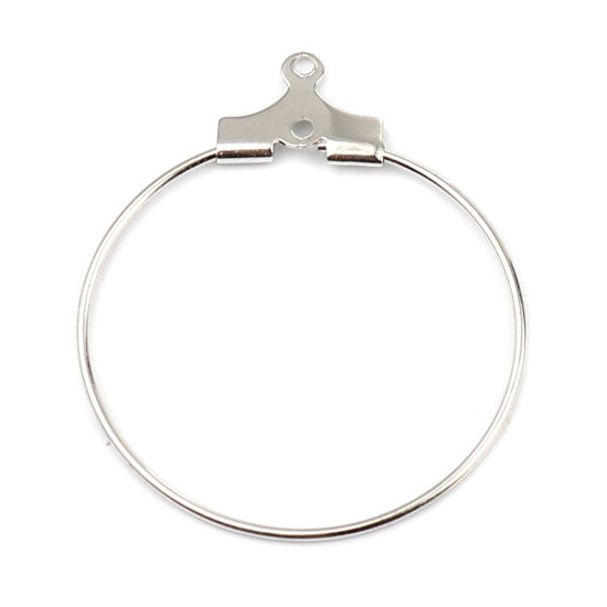 Image de Iron Based Alloy Hoop Earrings Findings Circle Ring Silver Tone 30mm x 26mm, Post/ Wire Size: (21 gauge), 50 PCs
