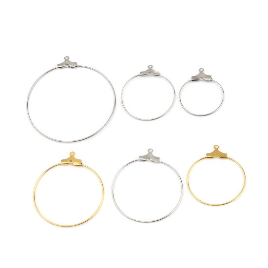 Picture of Iron Based Alloy Hoop Earrings Findings Circle Ring Gold Plated 30mm x 26mm, Post/ Wire Size: (21 gauge), 50 PCs