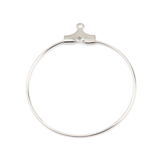 Picture of Iron Based Alloy Hoop Earrings Findings Circle Ring Silver Tone 35mm x 31mm, Post/ Wire Size: (21 gauge), 30 PCs
