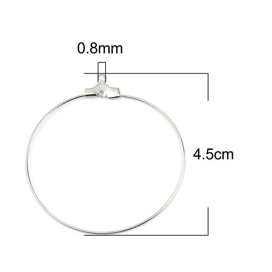 Picture of Iron Based Alloy Hoop Earrings Findings Circle Ring Silver Tone 45mm x 42mm, Post/ Wire Size: (21 gauge), 30 PCs