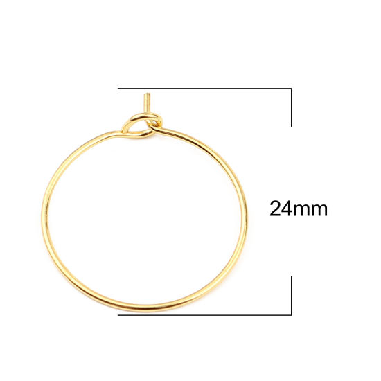 Picture of Iron Based Alloy Hoop Earrings Findings Circle Ring Gold Plated 24mm x 20mm, Post/ Wire Size: (21 gauge), 100 PCs