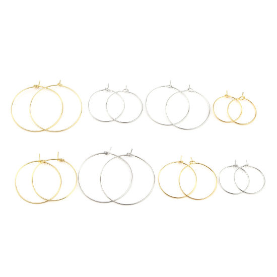 Picture of Iron Based Alloy Hoop Earrings Findings Circle Ring Gold Plated 24mm x 20mm, Post/ Wire Size: (21 gauge), 100 PCs