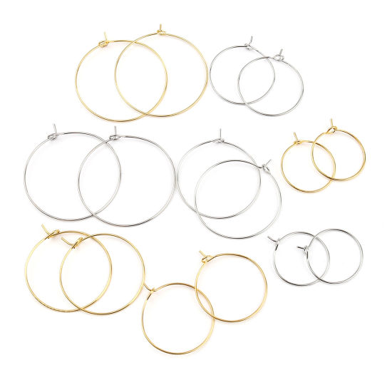 Picture of Iron Based Alloy Hoop Earrings Findings Circle Ring Gold Plated 24mm x 20mm, Post/ Wire Size: (21 gauge), 100 PCs