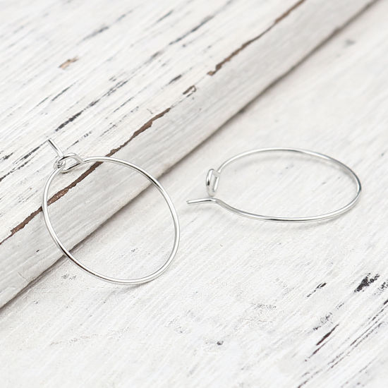 Picture of Iron Based Alloy Hoop Earrings Findings Circle Ring Silver Tone 24mm x 20mm, Post/ Wire Size: (21 gauge), 100 PCs