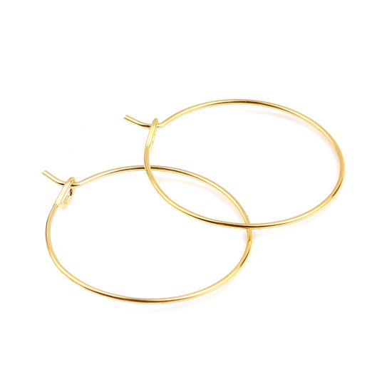 Изображение Iron Based Alloy Hoop Earrings Findings Circle Ring Gold Plated 29mm x 25mm, Post/ Wire Size: (21 gauge), 100 PCs