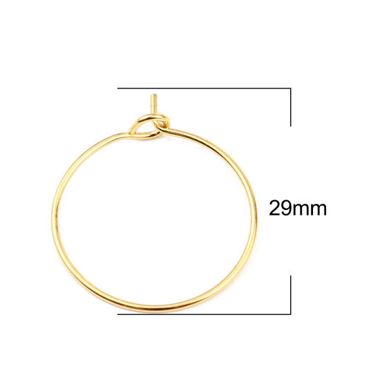 Picture of Iron Based Alloy Hoop Earrings Findings Circle Ring Gold Plated 29mm x 25mm, Post/ Wire Size: (21 gauge), 100 PCs