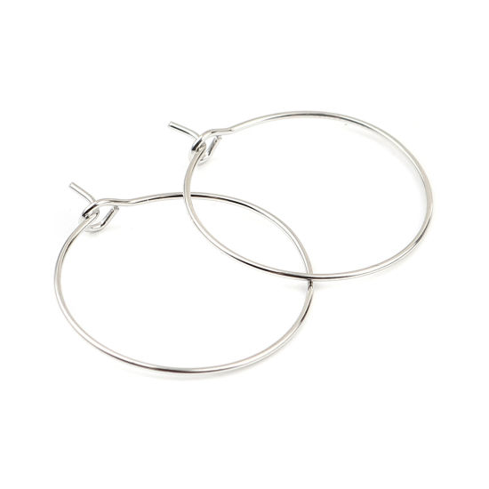 Picture of Iron Based Alloy Hoop Earrings Findings Circle Ring Silver Tone 29mm x 25mm, Post/ Wire Size: (21 gauge), 100 PCs