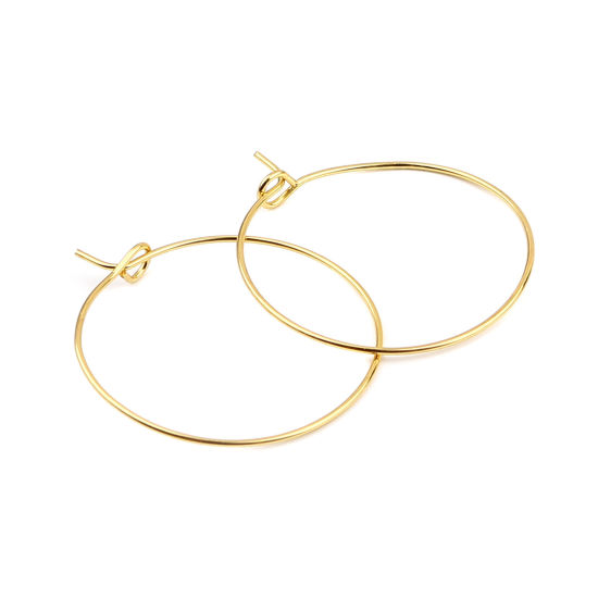 Изображение Iron Based Alloy Hoop Earrings Findings Circle Ring Gold Plated 33mm x 30mm, Post/ Wire Size: (21 gauge), 50 PCs