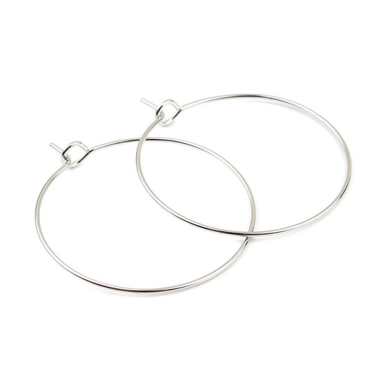 Image de Iron Based Alloy Hoop Earrings Findings Circle Ring Silver Tone 33mm x 30mm, Post/ Wire Size: (21 gauge), 50 PCs