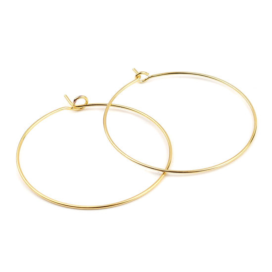 Bild von Iron Based Alloy Hoop Earrings Findings Circle Ring Gold Plated 38mm x 35mm, Post/ Wire Size: (21 gauge), 50 PCs