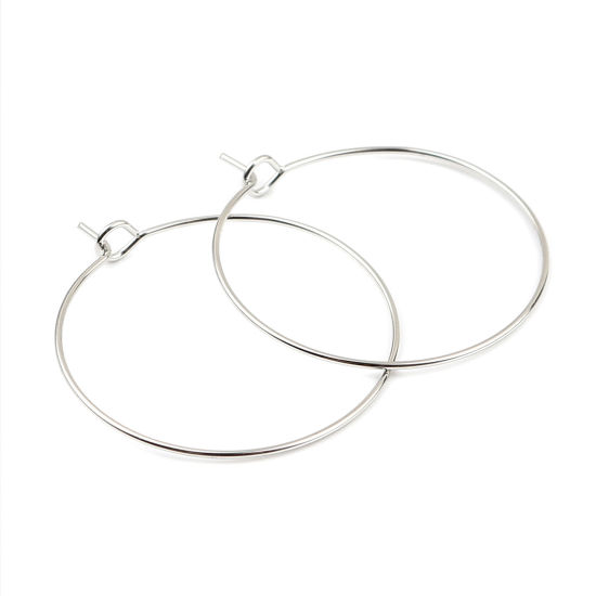 Image de Iron Based Alloy Hoop Earrings Findings Circle Ring Silver Tone 38mm x 35mm, Post/ Wire Size: (21 gauge), 50 PCs