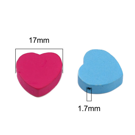 Immagine di Natural Wood Valentine's Day Spacer Beads Heart At Random Color Mixed About 17mm x 17mm, Hole: Approx 1.7mm, 100 PCs