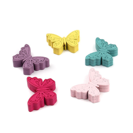 Immagine di Natural Wood Insect Spacer Beads Butterfly Animal At Random Color Mixed About 24mm x 18mm, Hole: Approx 1.7mm, 50 PCs