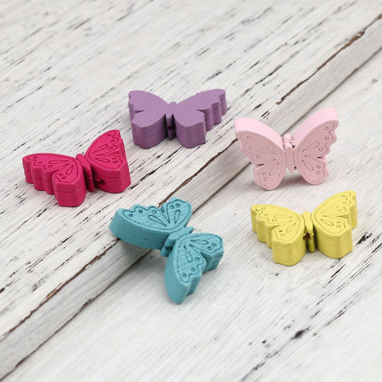 Immagine di Natural Wood Insect Spacer Beads Butterfly Animal At Random Color Mixed About 24mm x 18mm, Hole: Approx 1.7mm, 50 PCs