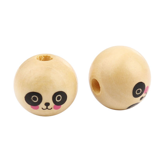 Picture of Wood Spacer Beads Ball Natural Panda About 20mm Dia., Hole: Approx 4.9mm, 30 PCs