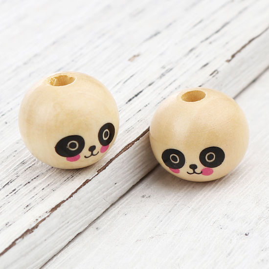 Picture of Wood Spacer Beads Ball Natural Panda About 20mm Dia., Hole: Approx 4.9mm, 30 PCs