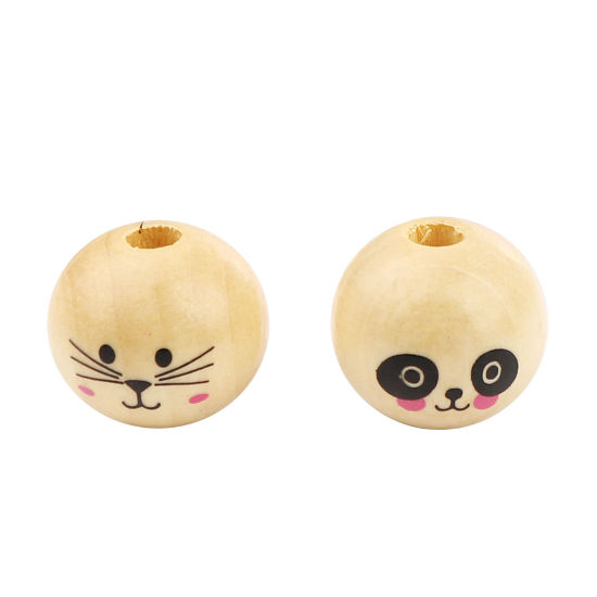 Picture of Wood Spacer Beads Ball Natural Panda About 20mm Dia., Hole: Approx 4.9mm, 30 PCs