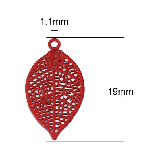 Image de Breloques Estampe en Filigrane en Laiton Feuille Rouge 19mm x 10mm, 50 Pcs                                                                                                                                                                                    