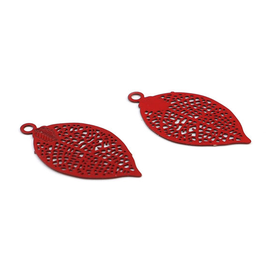 Image de Breloques Estampe en Filigrane en Laiton Feuille Rouge 19mm x 10mm, 50 Pcs                                                                                                                                                                                    