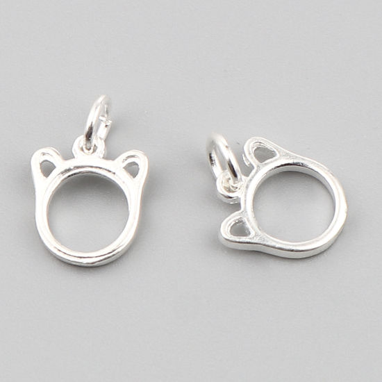 Immagine di Lega di Zinco Charms Gatto Argento Placcato 14mm x 10mm , 20 Pz