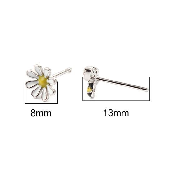 Picture of Sterling Silver Micro Pave Insect Ear Post Stud Earrings Platinum Plated Multicolor Bee Animal Clear Rhinestone Enamel 9mm x 6mm 8mm x 8mm, Post/ Wire Size: (21 gauge), 1 Pair