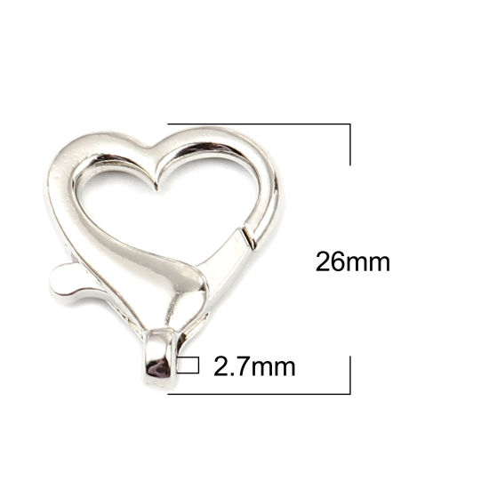 Image de Zinc Based Alloy Keychain & Keyring Silver Tone Heart 26mm x 22mm, 1 Packet ( 10 PCs/Packet)