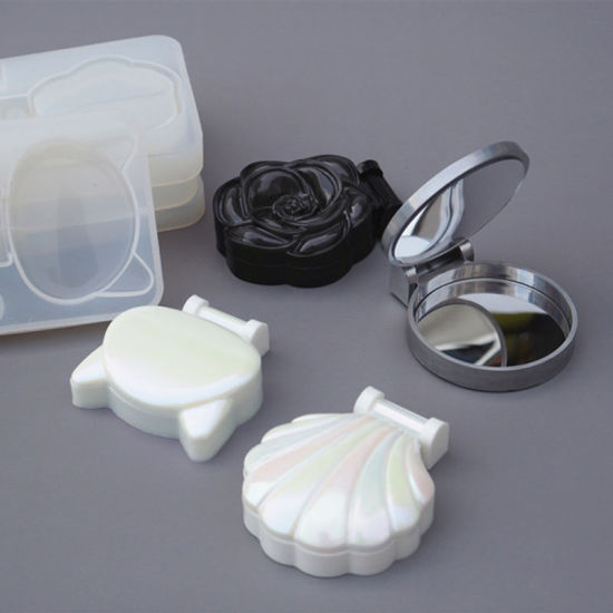 Picture of Silicone Resin Mold For Jewelry Making Folding Mirror Rose Flower White 16.1cm, 1 Piece