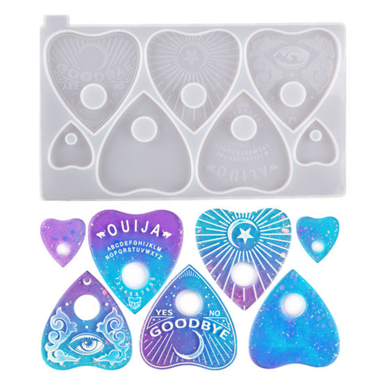 Picture of Silicone Resin Mold For Jewelry Making Divination Board Rectangle Heart White 26.2cm x 15.8cm, 1 Piece