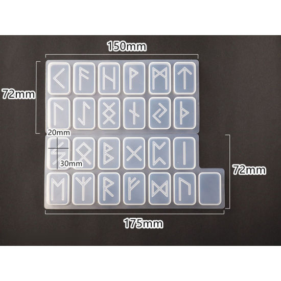 Picture of Silicone Resin Mold For Jewelry Making Rectangle Rune Energy Symbol White 17.5cm x 7.2cm, 1 Set ( 2 PCs/Set)