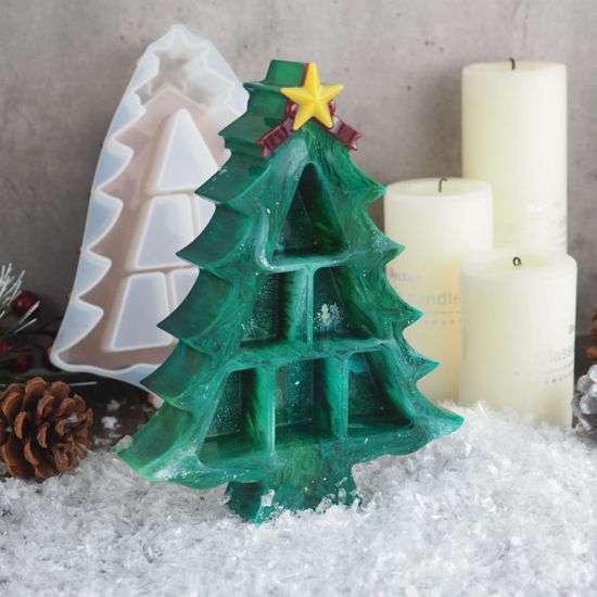 Изображение Silicone Resin Mold For Jewelry Making Christmas Tree White 18cm x 14.5cm, 1 Set
