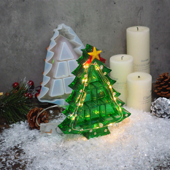 Изображение Silicone Resin Mold For Jewelry Making Christmas Tree White 18cm x 14.5cm, 1 Set