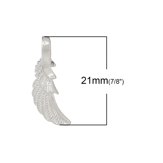 Bild von Messing Charm Anhänger Engel Flügel Silberfarbe 21mm x 8mm, 5 Stücke