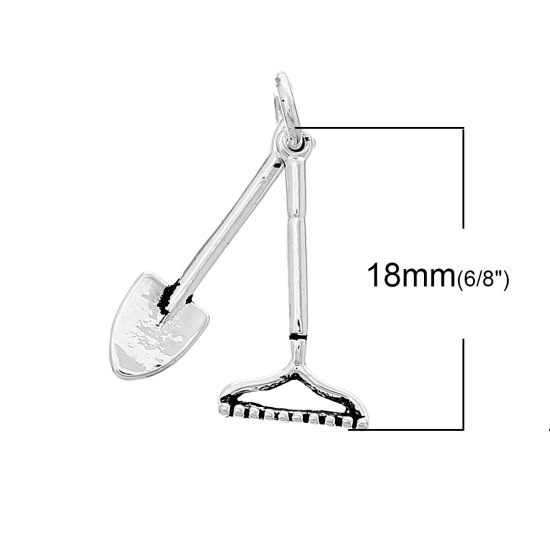 Immagine di Ottone Charm Ciondoli Pala Argento Antico 20mm x 5mm 18mm x 9mm, 5 Pz
