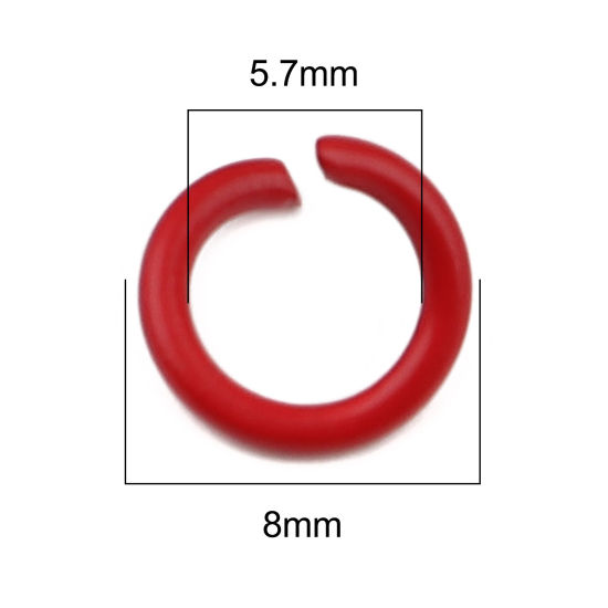 Picture of 200 PCs 8mm Dia., 1.2mm(17 gauge) Iron Based Alloy Open Jump Rings Findings For Jewelry Making Red Round