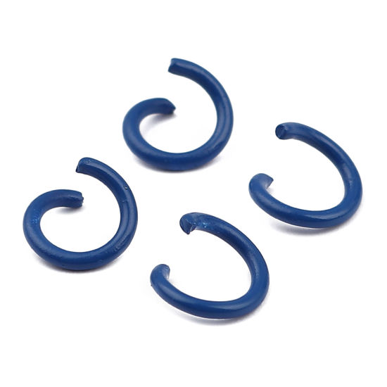 Picture of 200 PCs 8mm Dia., 1.2mm(17 gauge) Iron Based Alloy Open Jump Rings Findings For Jewelry Making Dark Blue Round