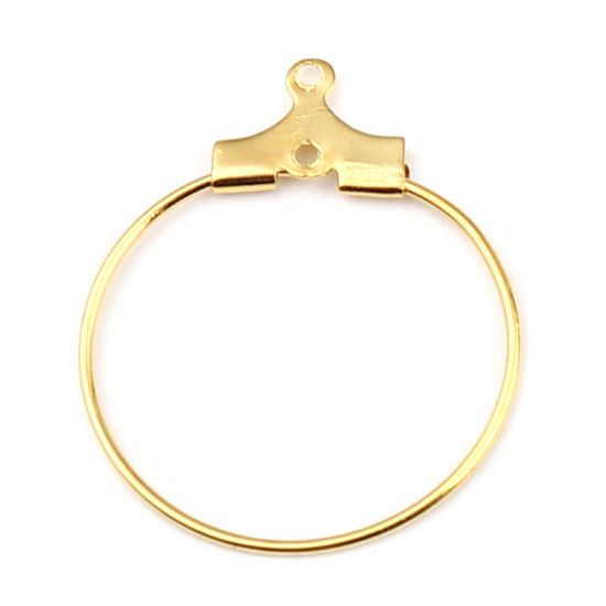 Picture of Iron Based Alloy Hoop Earrings Findings Circle Ring Gold Plated 25mm x 20mm, Post/ Wire Size: (21 gauge), 50 PCs