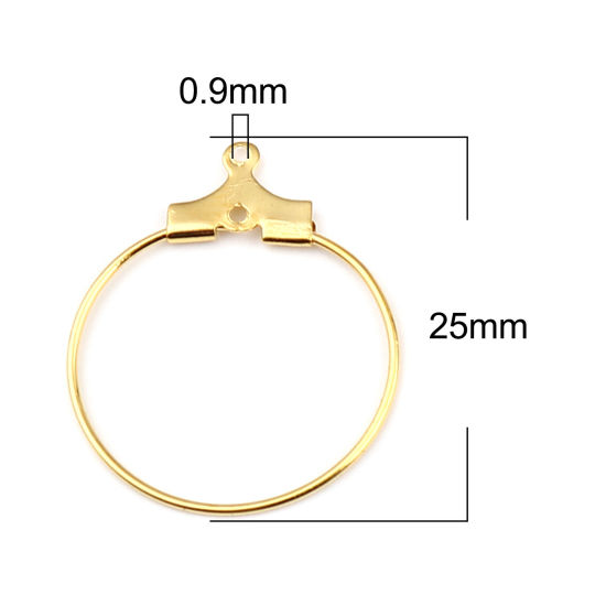 Picture of Iron Based Alloy Hoop Earrings Findings Circle Ring Gold Plated 25mm x 20mm, Post/ Wire Size: (21 gauge), 50 PCs