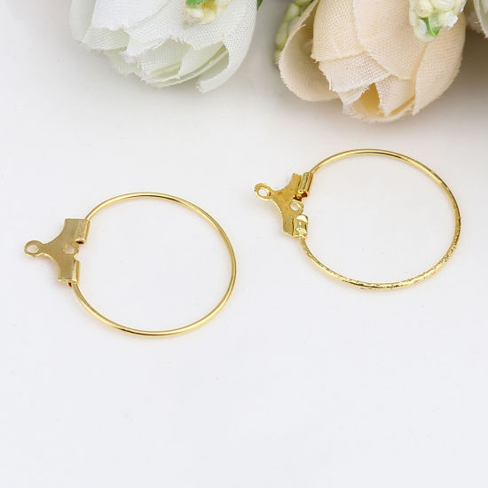 Picture of Iron Based Alloy Hoop Earrings Findings Circle Ring Gold Plated 25mm x 20mm, Post/ Wire Size: (21 gauge), 50 PCs