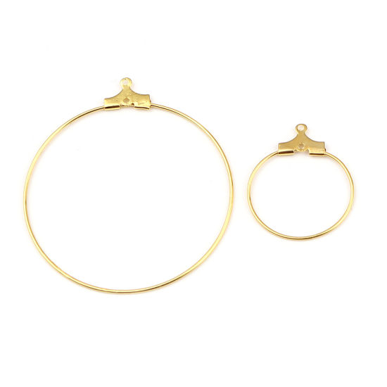 Picture of Iron Based Alloy Hoop Earrings Findings Circle Ring Gold Plated 25mm x 20mm, Post/ Wire Size: (21 gauge), 50 PCs