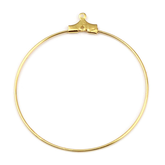 Picture of Iron Based Alloy Hoop Earrings Findings Circle Ring Gold Plated 45mm x 40mm, Post/ Wire Size: (21 gauge), 30 PCs